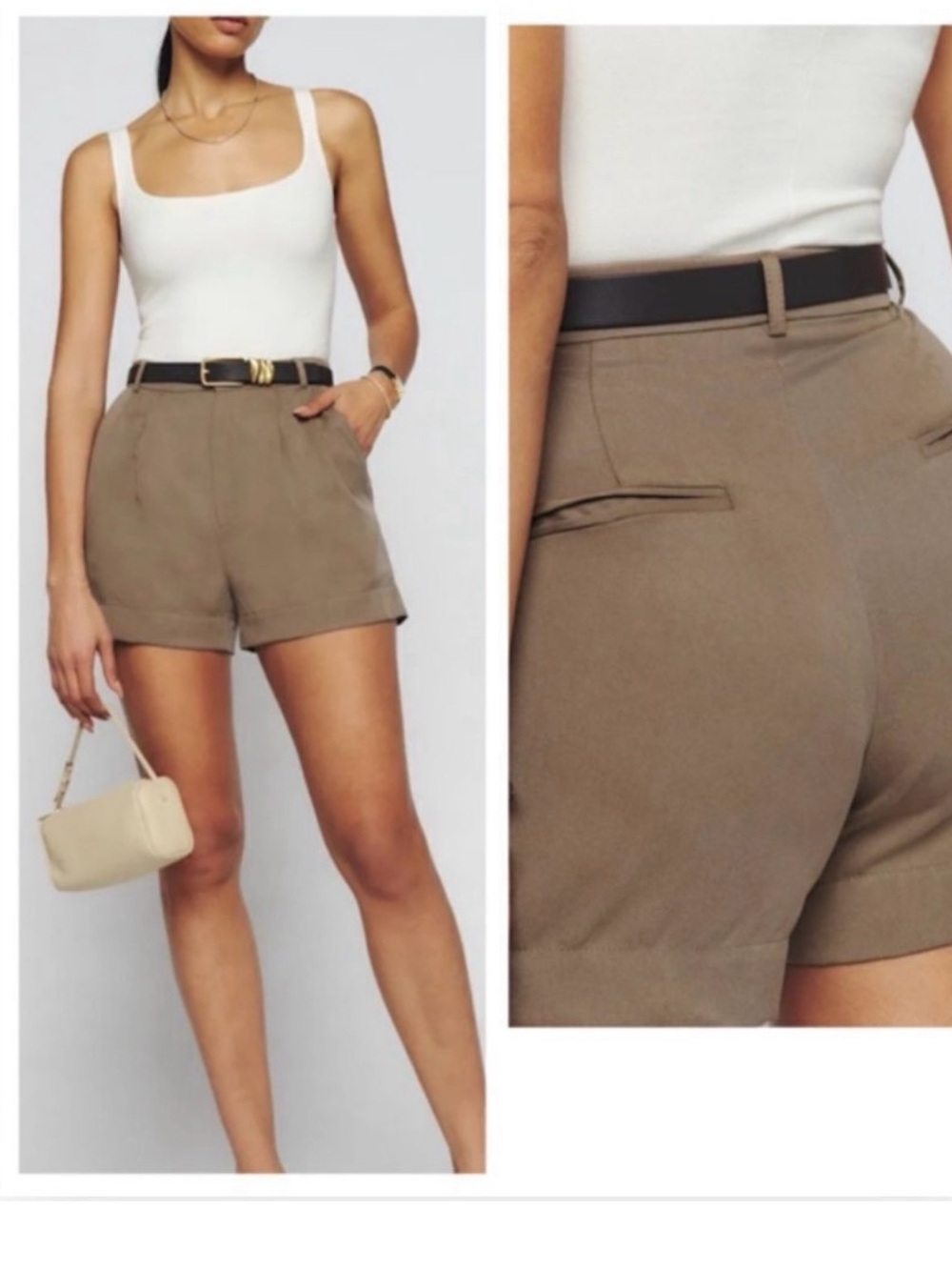 Reformation Mason Shorts Size 10 | Linen Blend | Mushroom